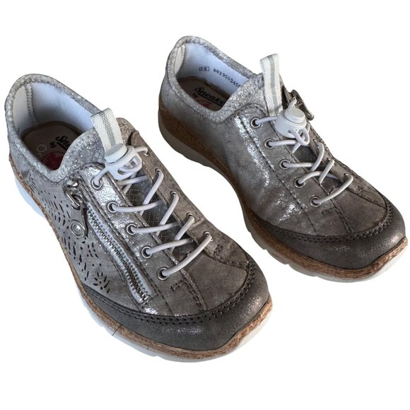 Rieker Nikita Trainer Womens Silver Leather Sneakers 36 US 6 Side Zipper Lace-Up - Picture 5 of 12